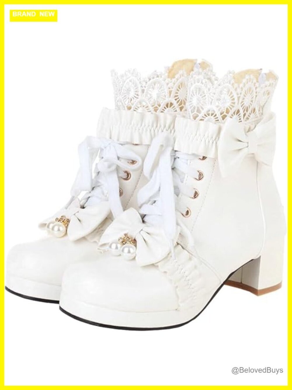 Lace Up Chunky Heel Ankle Boots with Bow Cosplay